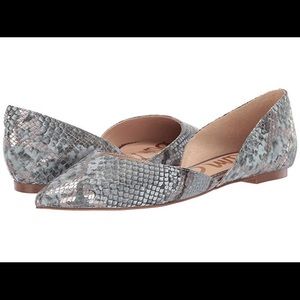 Sam Edelman Pointed Toe D'Orsay Flats in Silver Gray Snakeskin